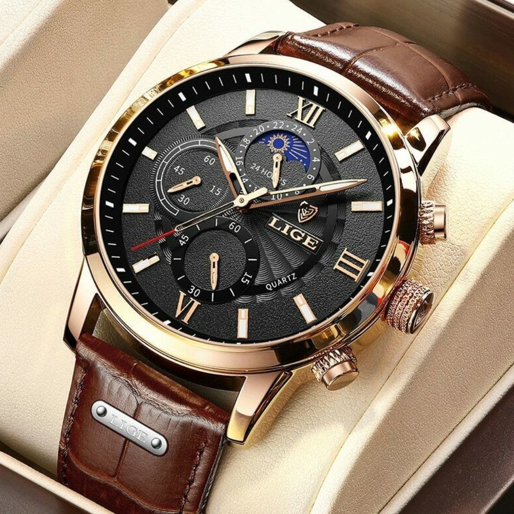 Moon Phase Date Analog Dress Watch